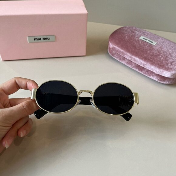 Miu Miu Gold Metal Frame Oval Sunglasses main image 6